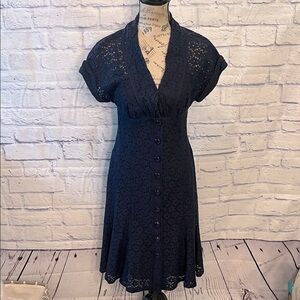 Vintage Nanette Nanette Lepore Lace Dress with Slip Size 4 Short Sleeves Navy